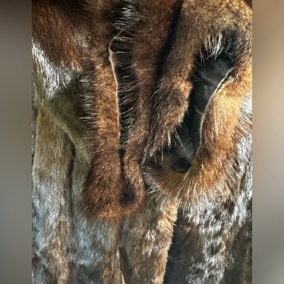 TheRoom Vintage 80s Mink Fur Coat Long Quality Dark Brown Pocket Jacket Shawl 12 - Picture 9 of 16